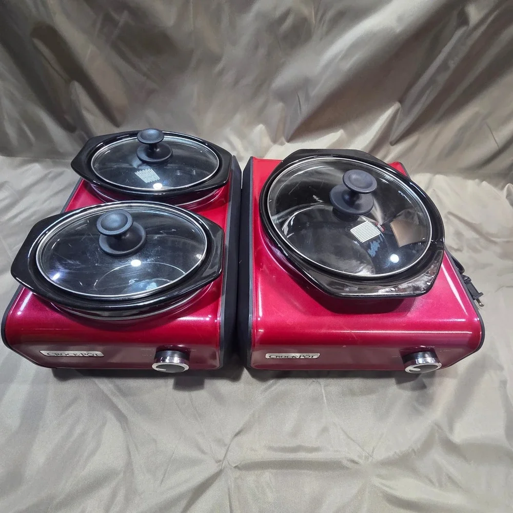 Crock-Pot Hook Up Connectable Entertaining System Red 3 Pot Set Double Single